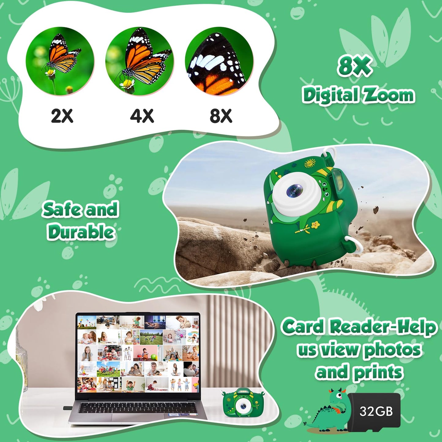 Duckart 1080P selfie camera displaying creative built in cartoon frames on the screen