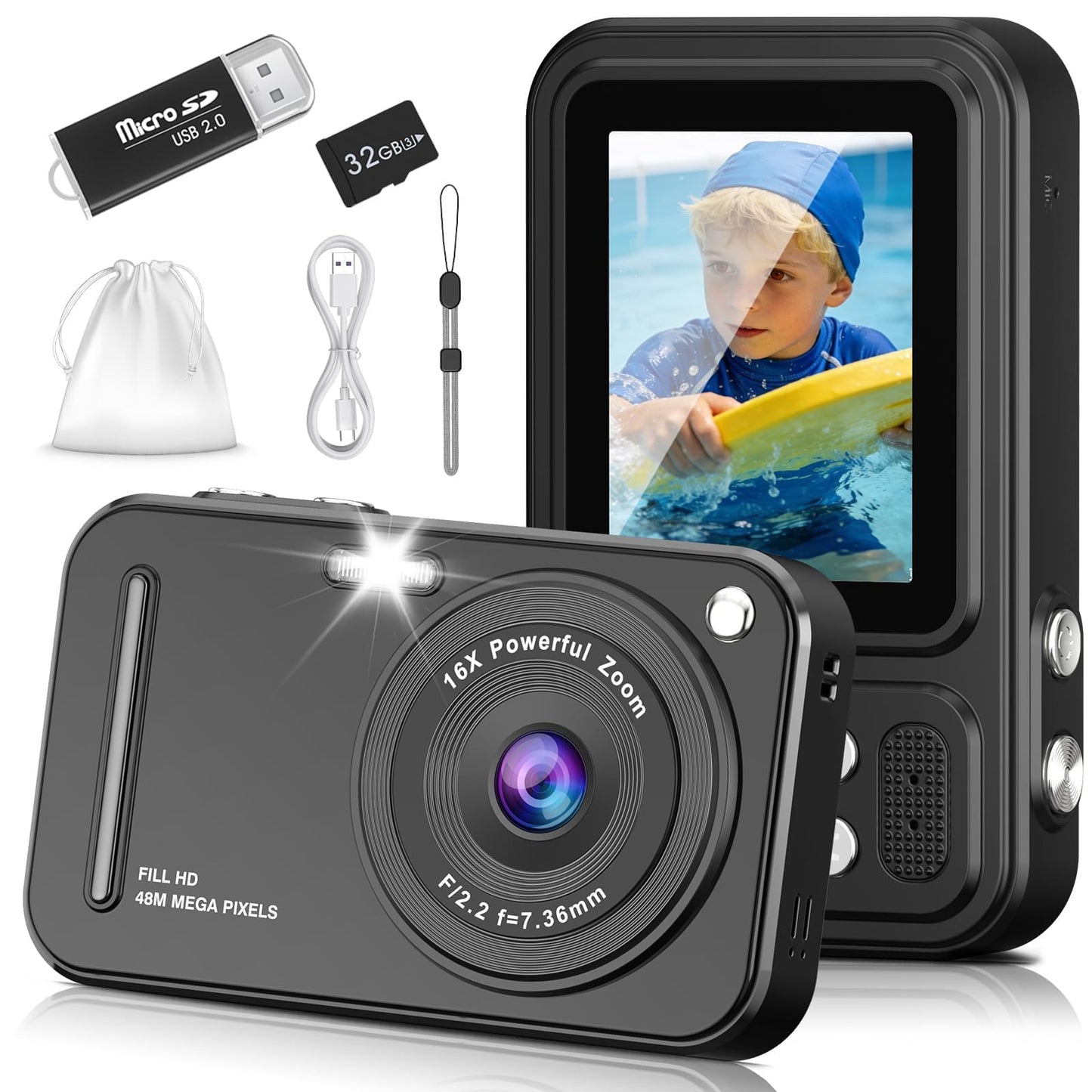 HILDCROA authentic USA imported digital camera showing the internal menu interface and filters