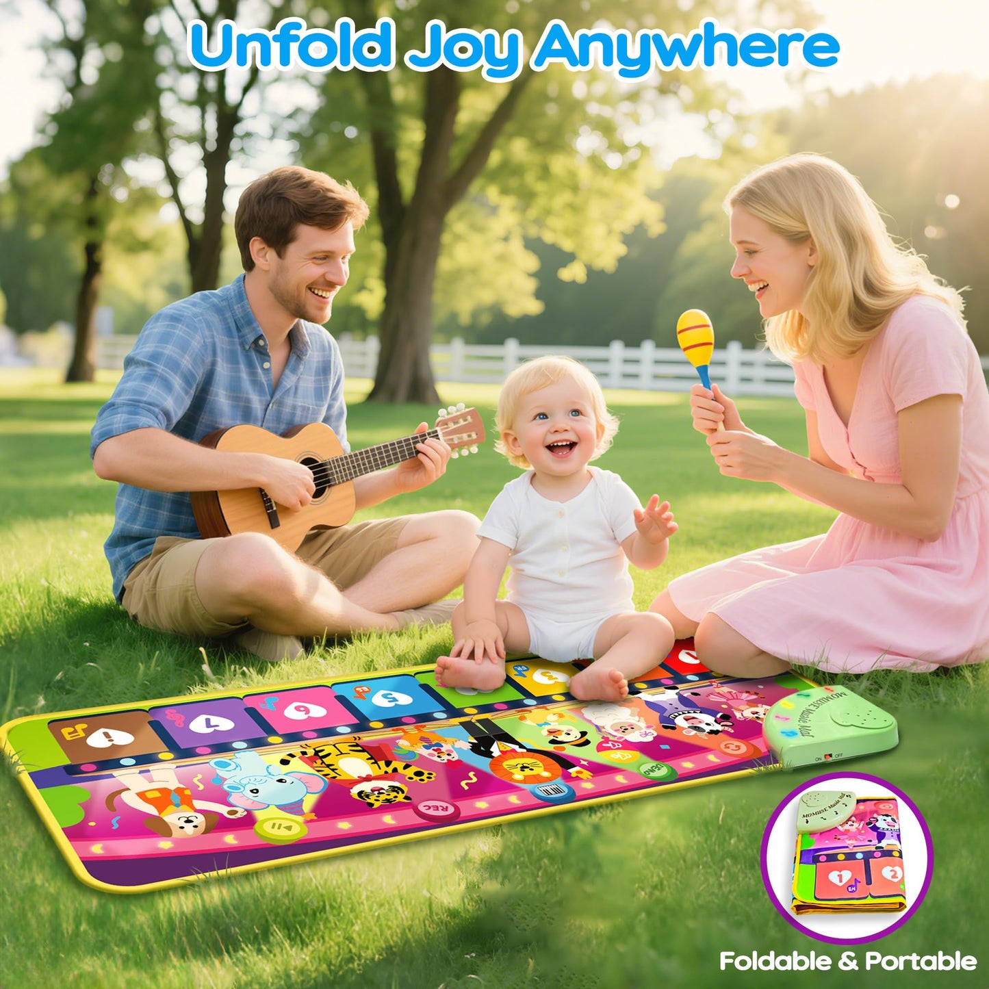 Children playing together on the Momuse music piano mat for kids.
