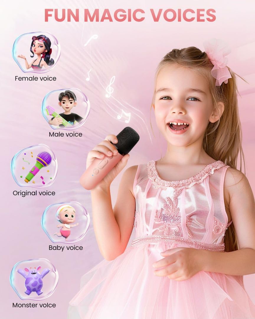 Product side view demonstrating the durable matte texture finish of the premium pink karaoke toy speaker.