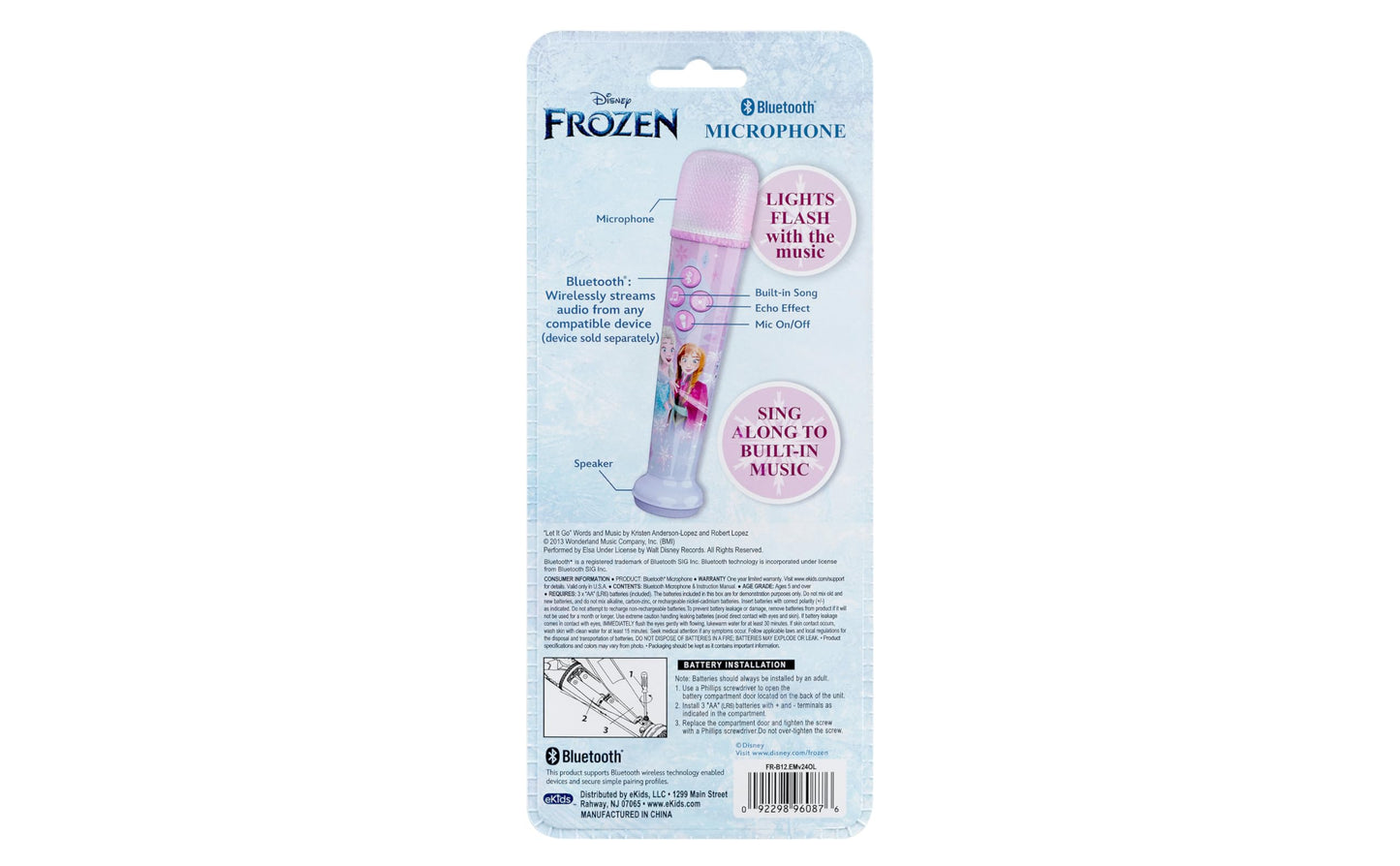 eKids Frozen microphone glowing multi colors during wireless music playback
