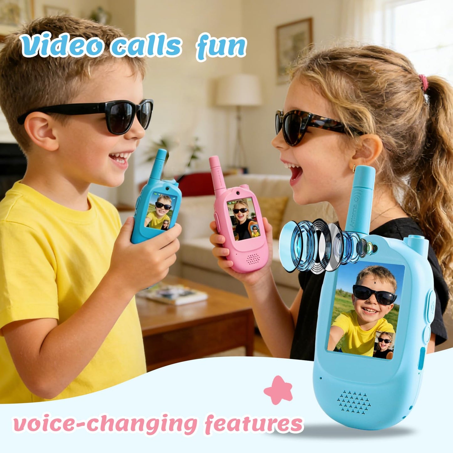 Rear view of the blue Zipvac premium walkie-talkie highlighting the sturdy integrated battery compartment and lanyard attachment points.