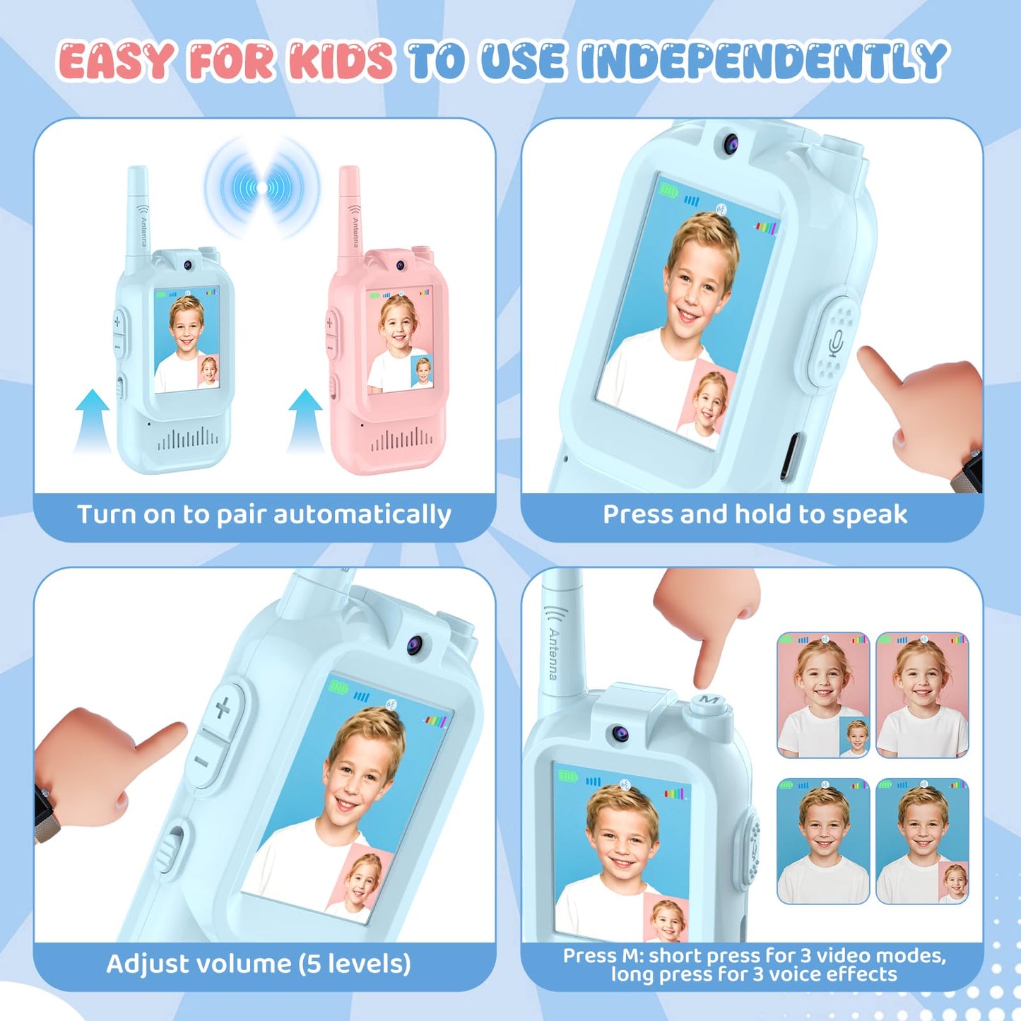 YUSSBCU holiday gift toy package showing both the pink and blue walkie talkie devices side by side