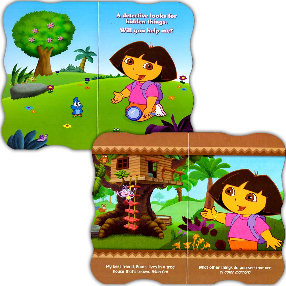 Four Dora the Explorer educational books for toddlers on a plain background