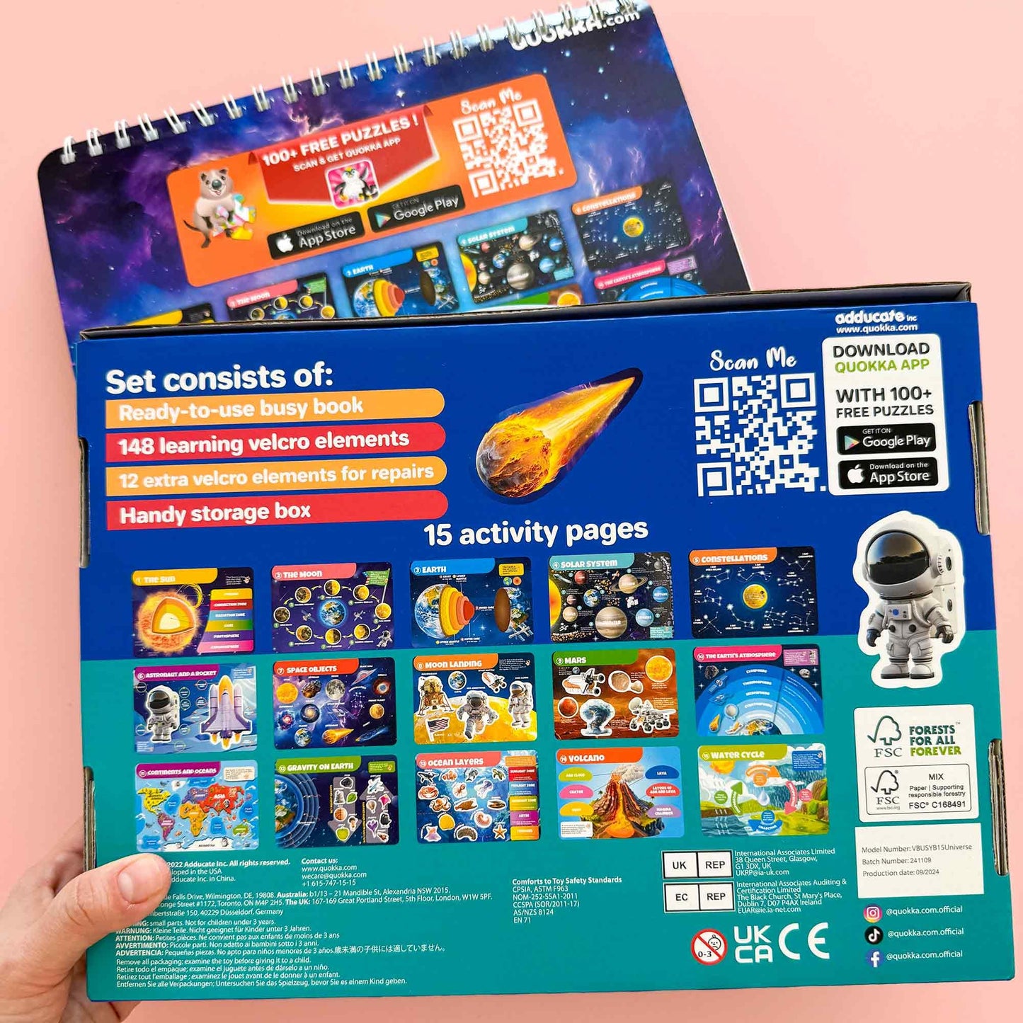 Back view of Quokka Montessori activity book with safety information