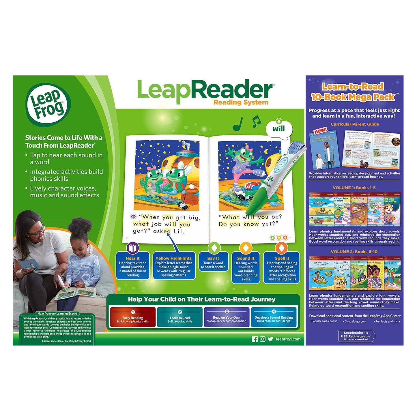 Back of the LeapFrog LeapReader box showing curriculum details
