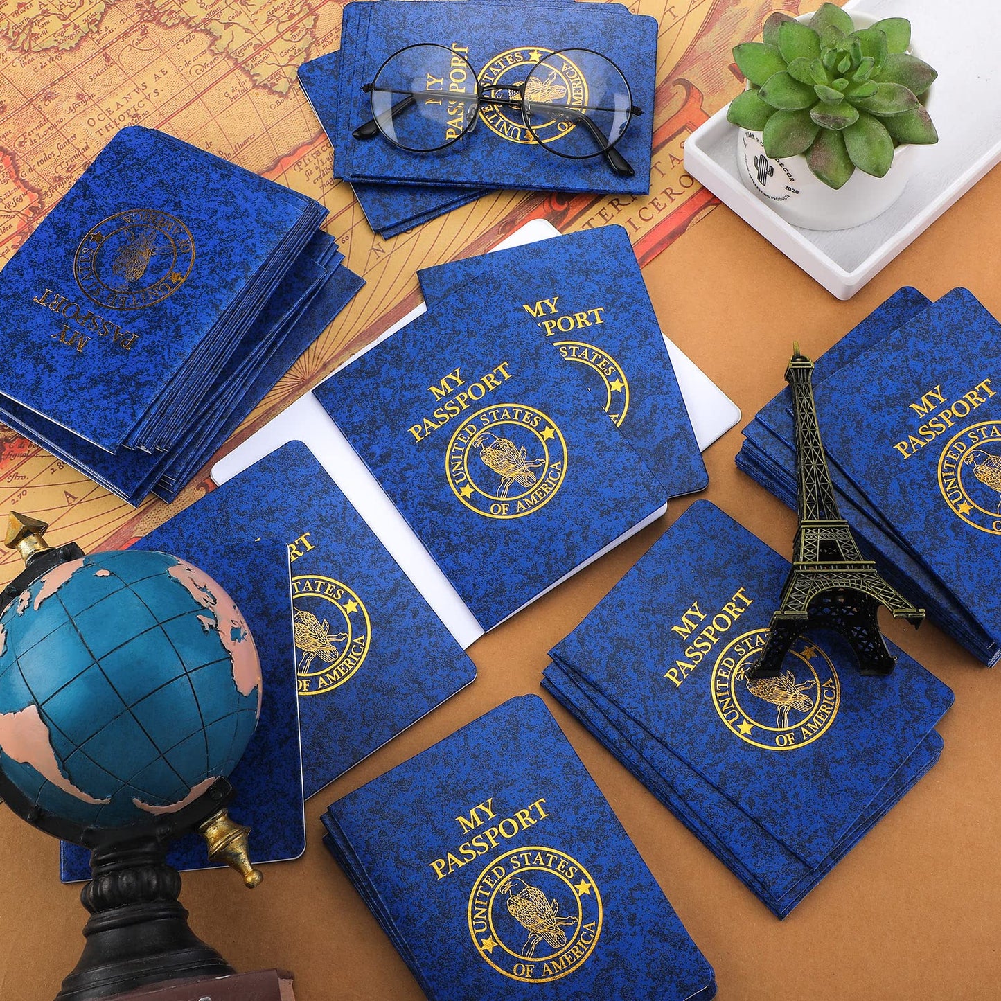 Open blank passport pages for creative activity