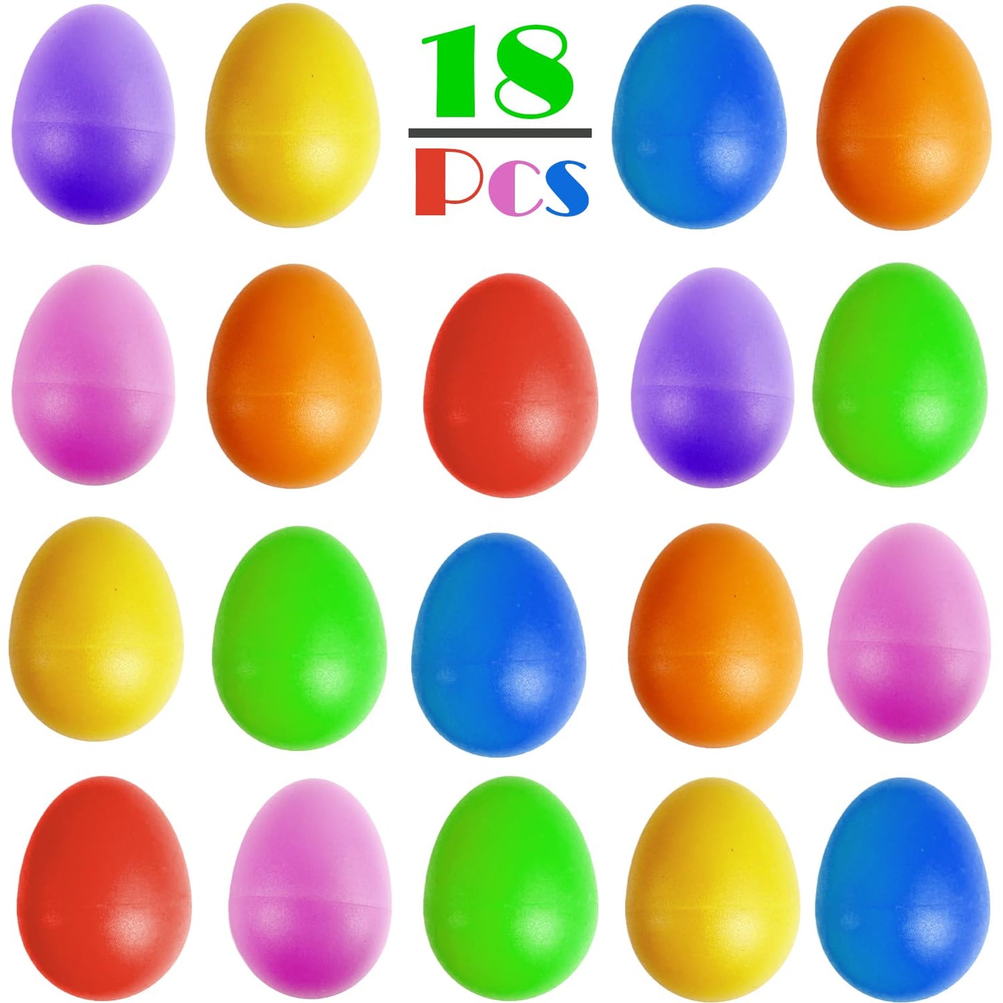 Durable plastic Easter egg shakers package layout showing authentic imported quality baby sensory play items.