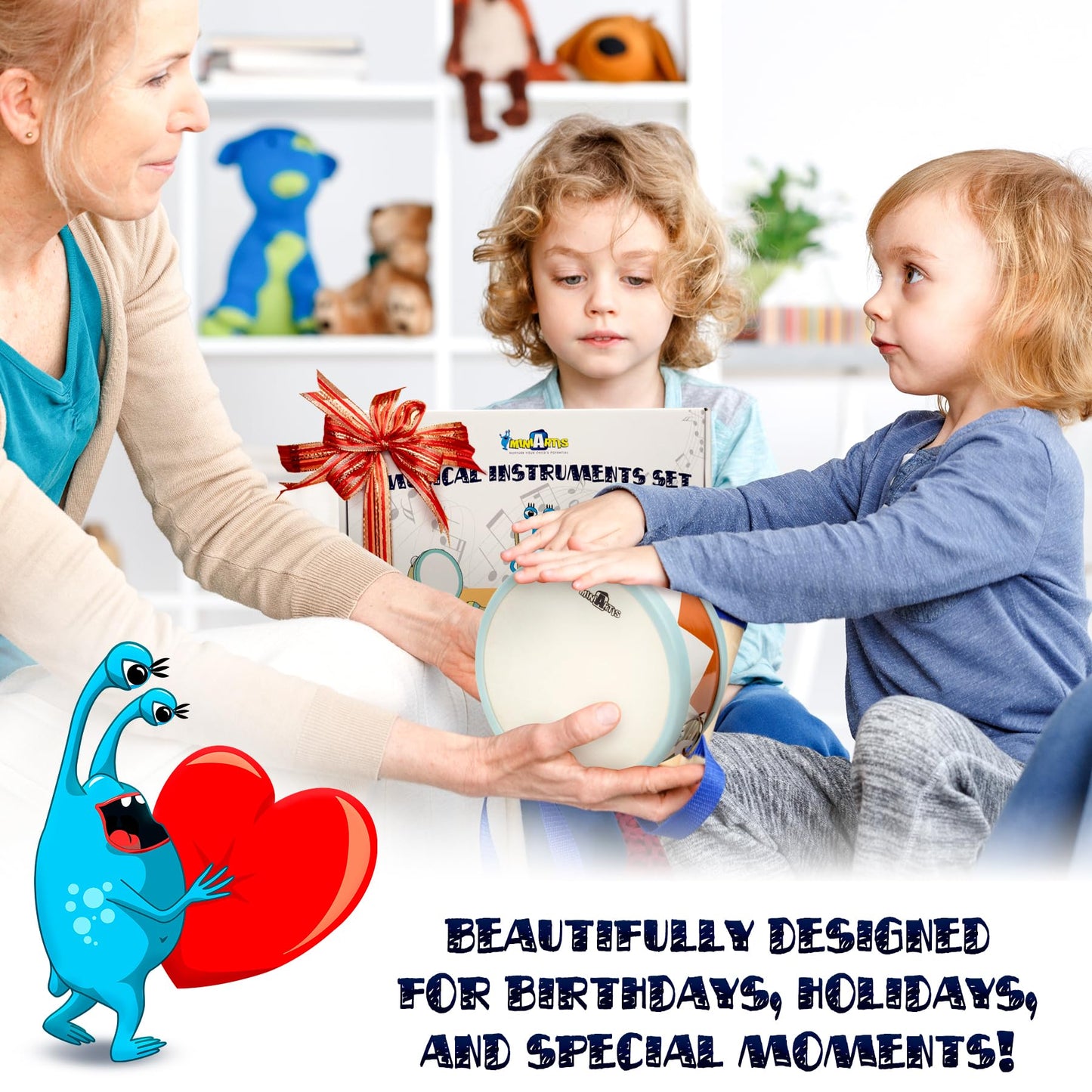 MINIARTIS Montessori music collection highlighting the smooth edges and child-safe construction.