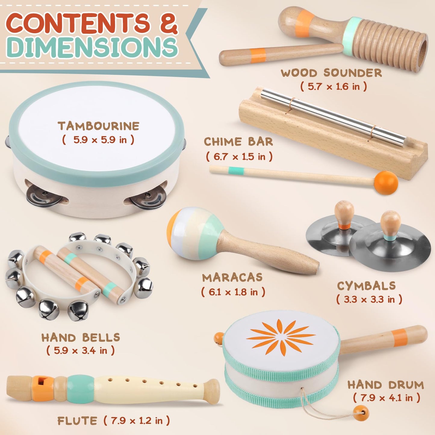 Rmischolar premium natural wood baby musical toys set being held by a toddler