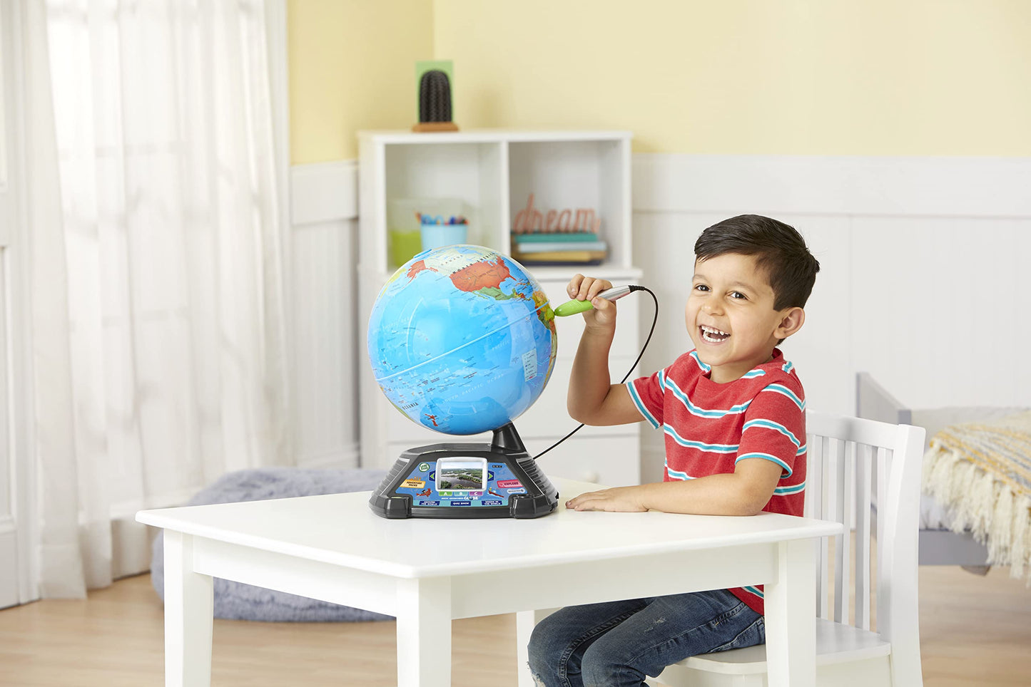Side profile of LeapFrog 10-inch interactive world globe.
