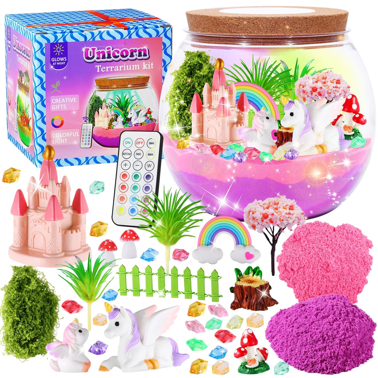 Thirteen color options display on the remote controlled kids terrarium
