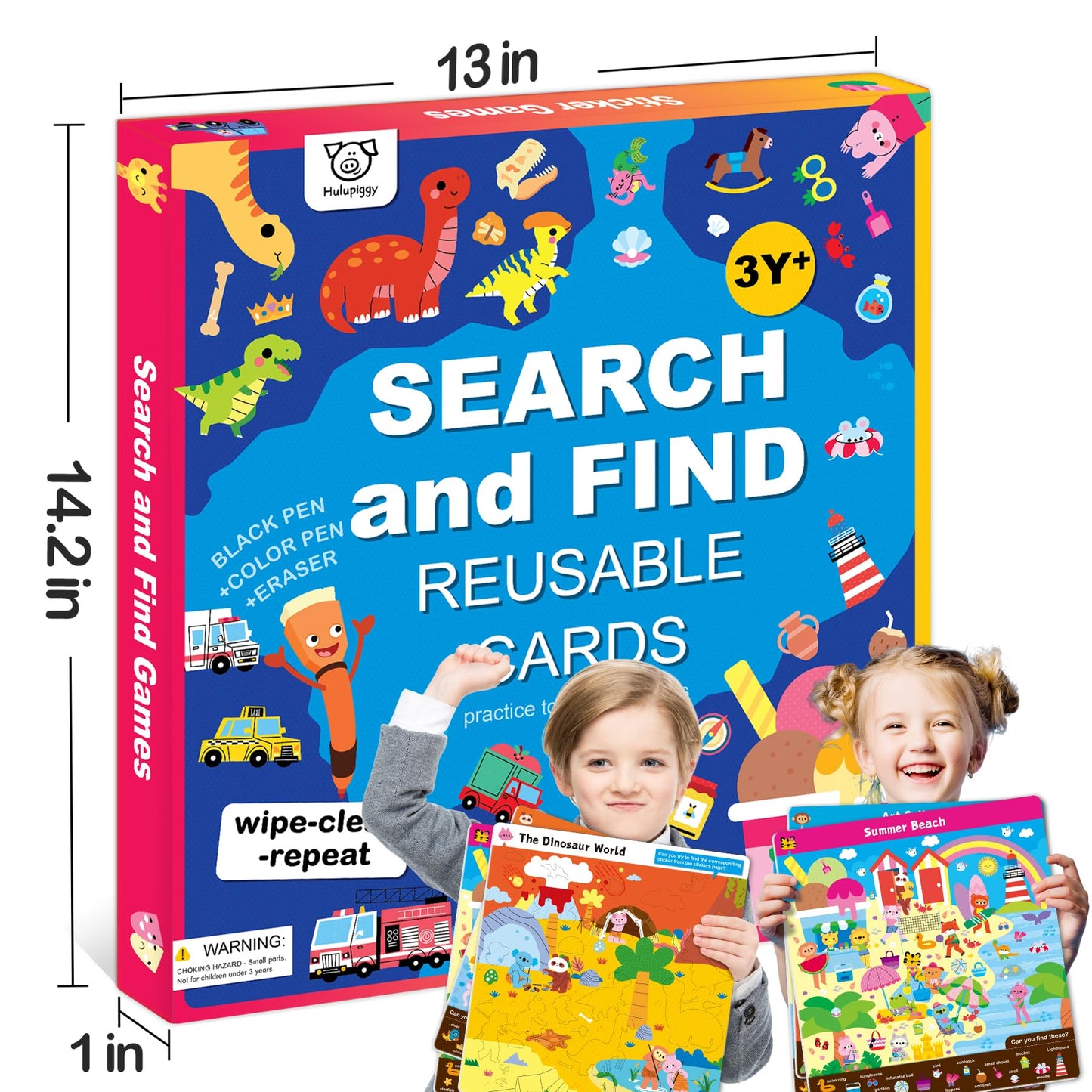 Screen free search and find toy for preschool boys and girls showing detailed interactive scenes.