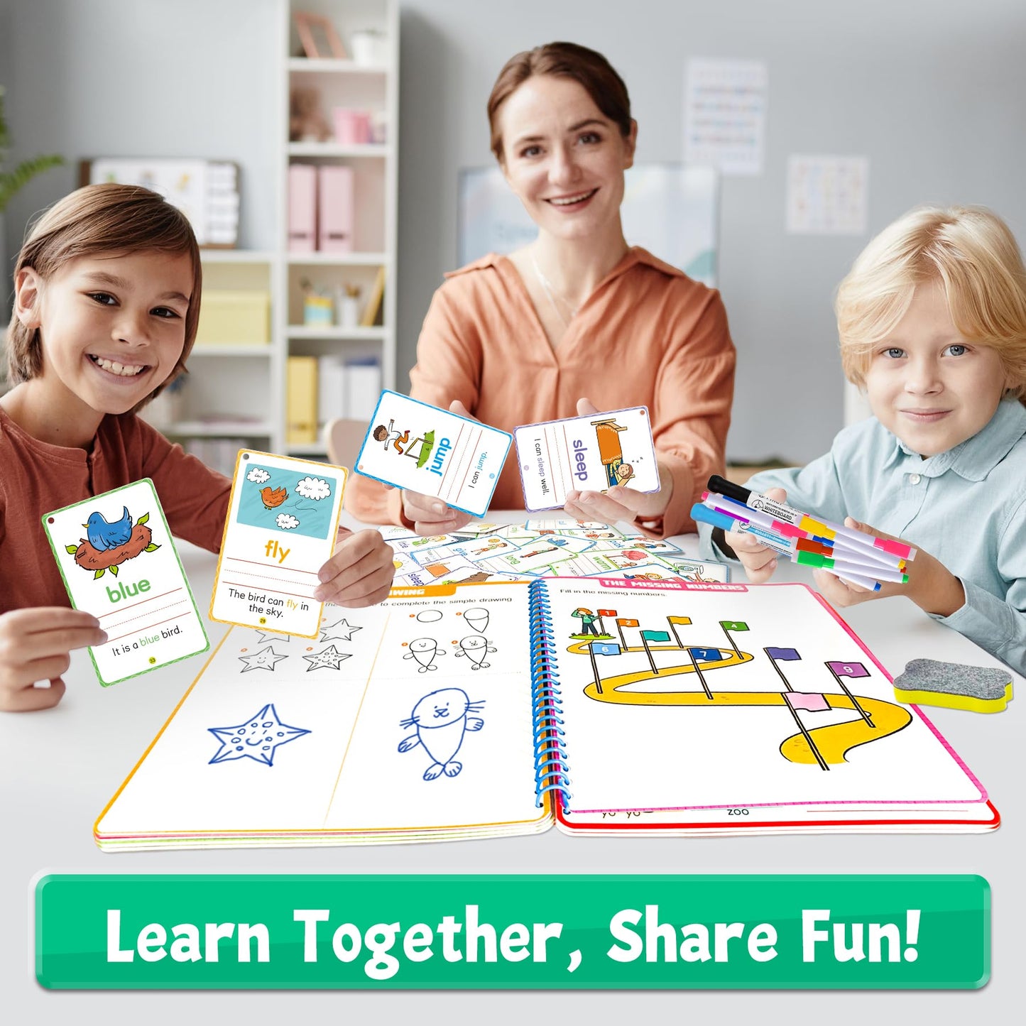 Packaging box of the premium imported USA pre-K educational game highlighting the full contents and color selections.