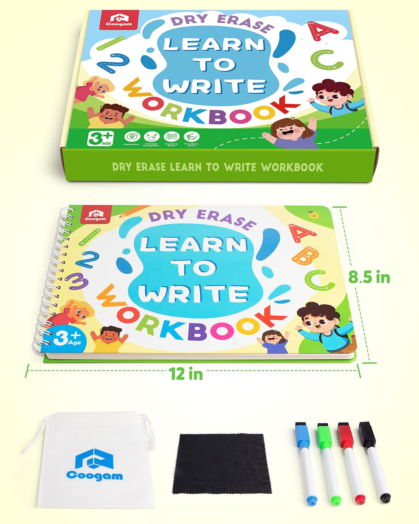 Complete packaging of Coogam early learning toy for home classroom handwriting practice