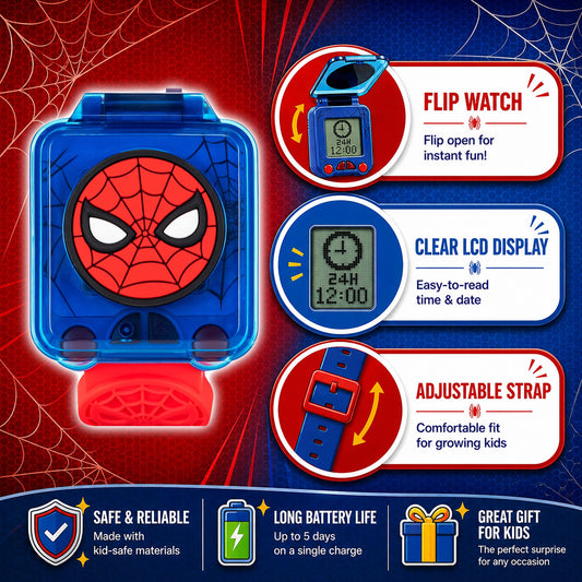Accutime kids digital watch blue flip top case open showing the interactive digital screen