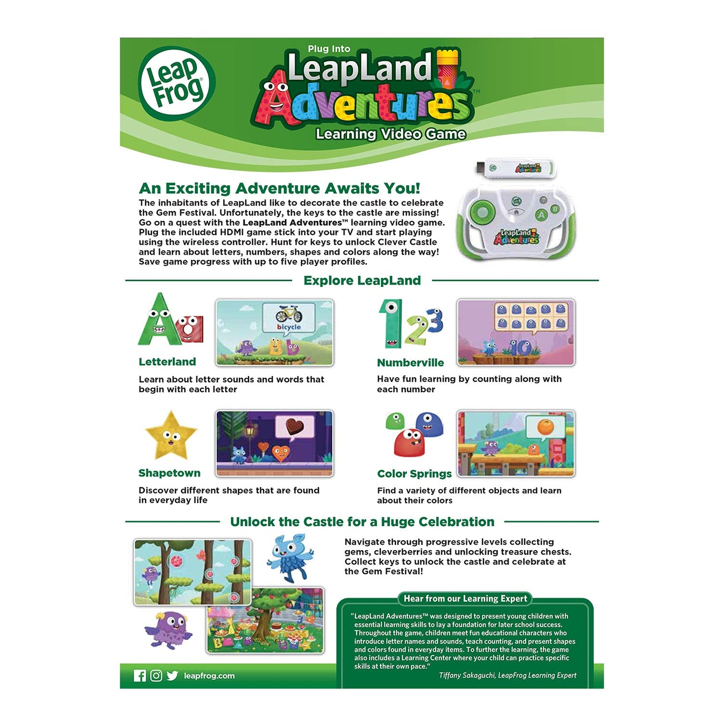 LeapFrog learning video game system contents box setup instructions graphic