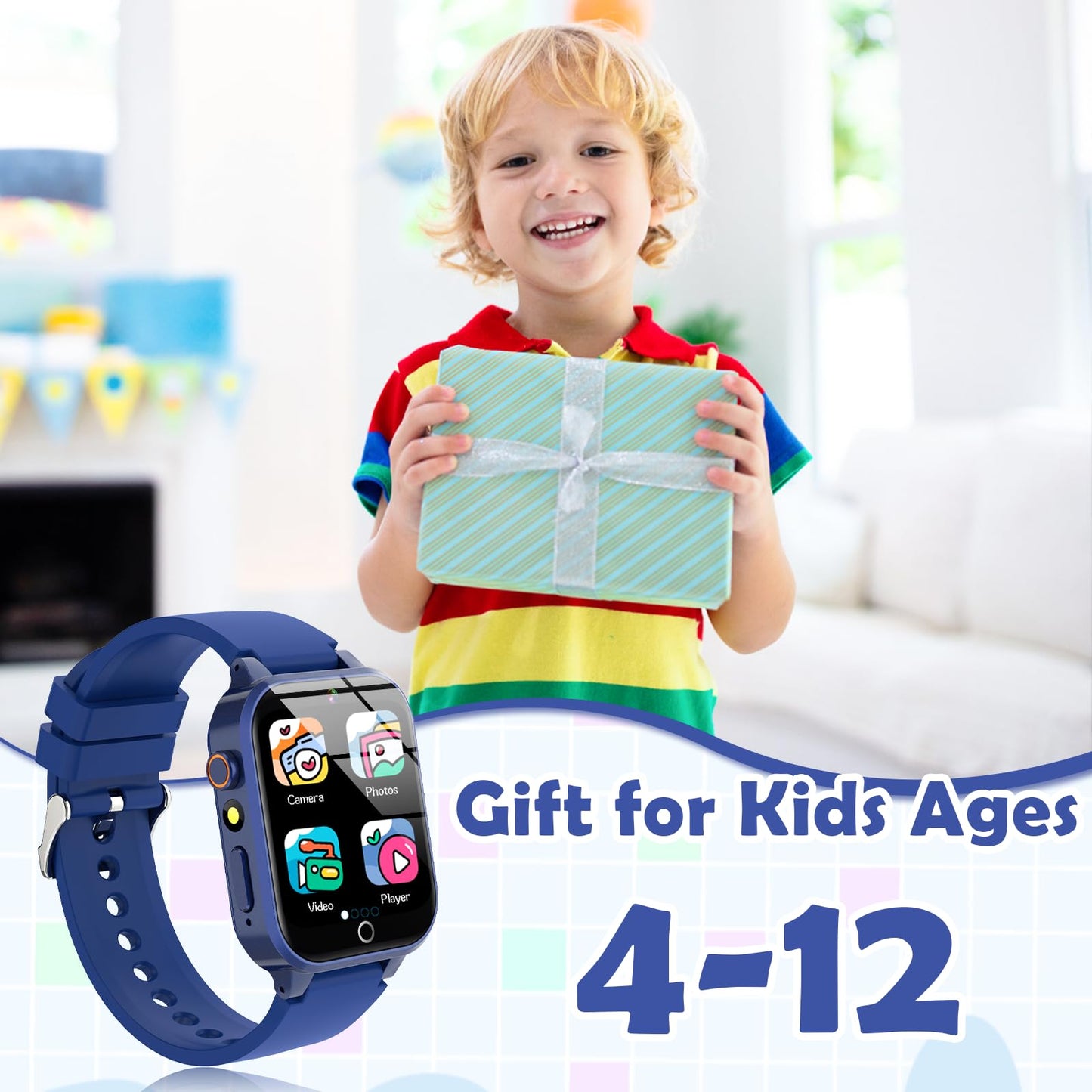 Luyiilo kids smart watch blue variant being worn on a child wrist during active play