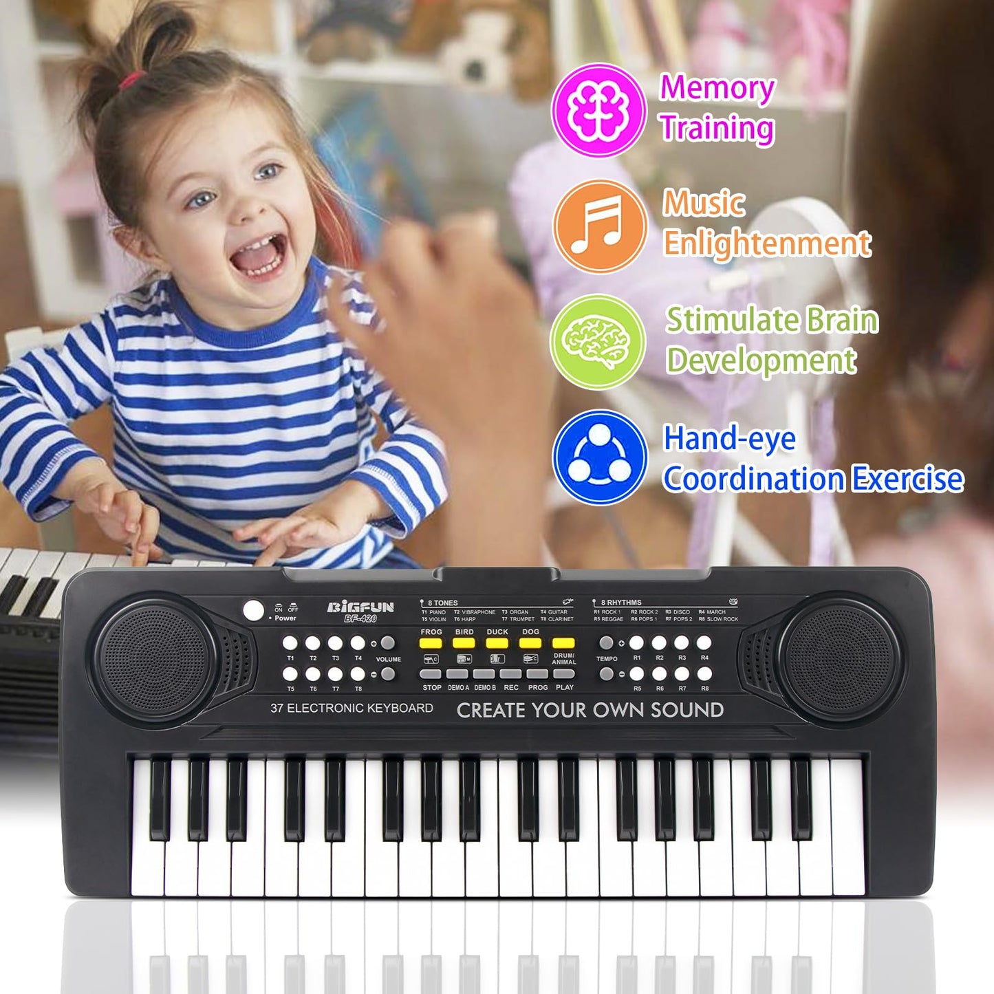 Heepuew portable music keyboard packaged inside its colorful protective gift storage box.