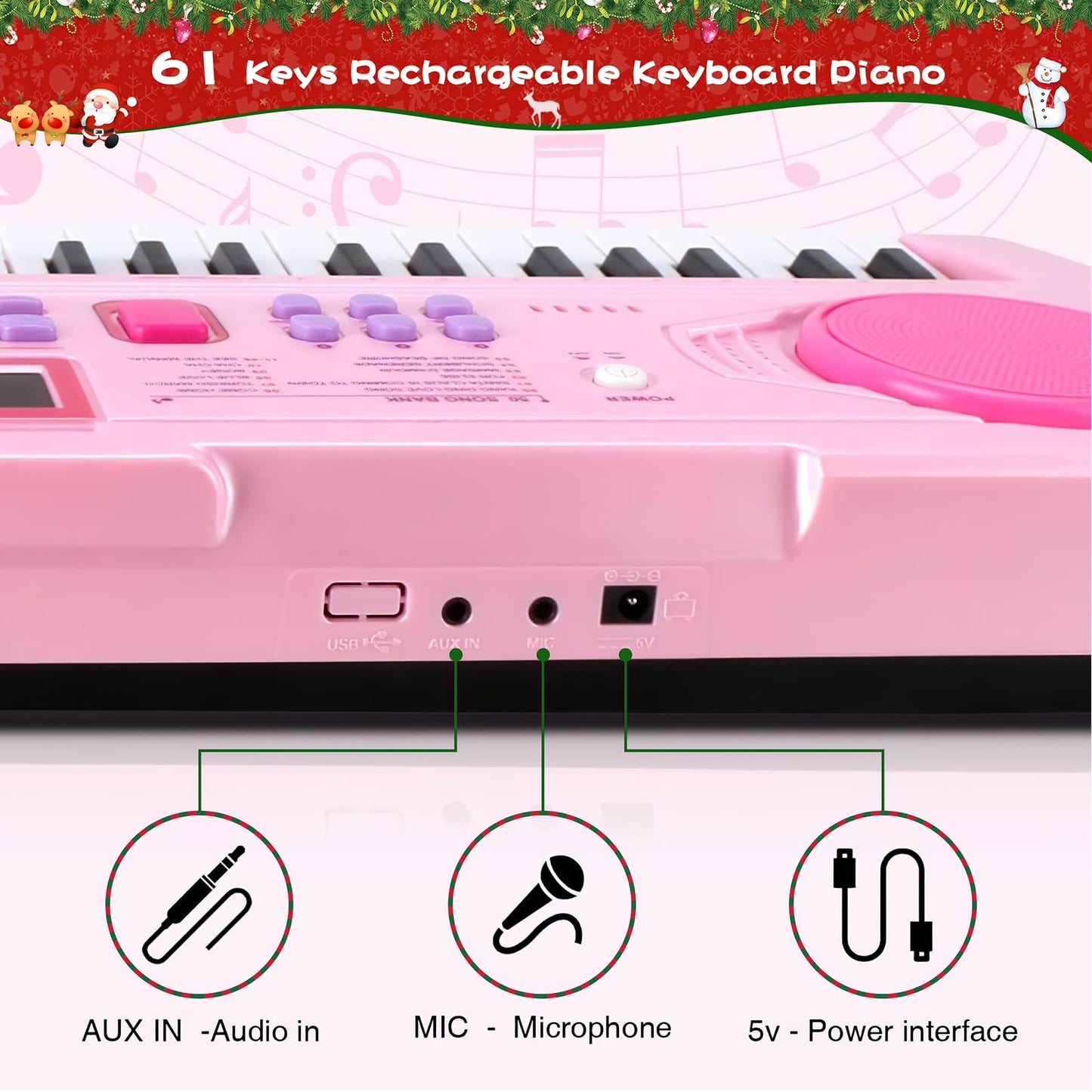 WOSTOO beginner piano keyboard for children showing top interface panels