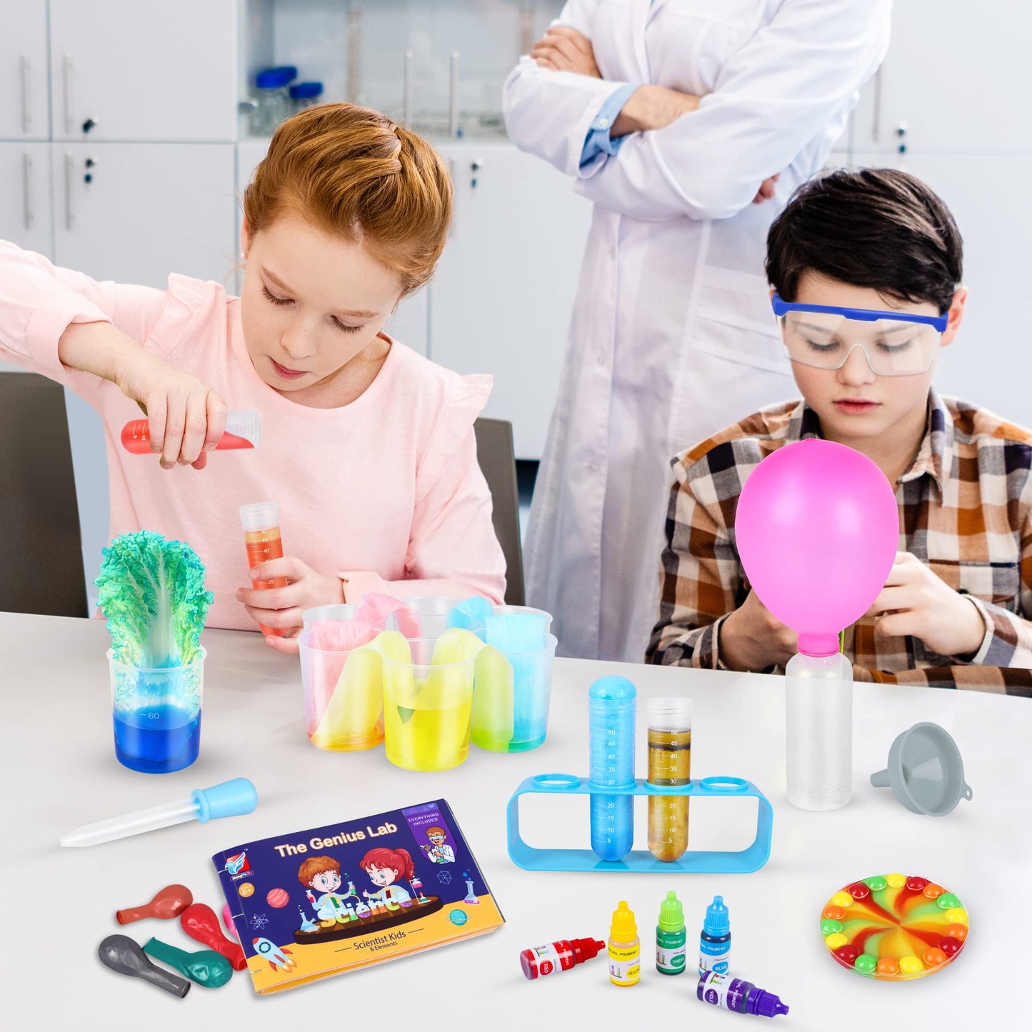 Packaging box of the Kuovei eighty science lab experiments kit highlighting educational gifts for children.