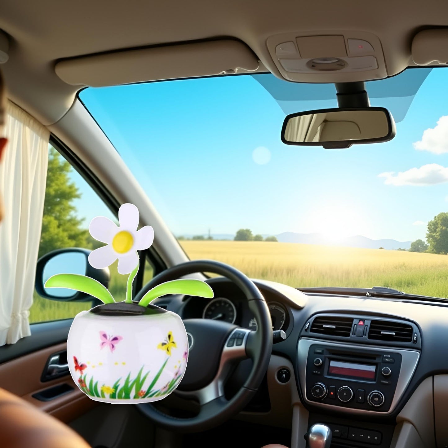 Premium PET material solar dancing flower car accessory setup