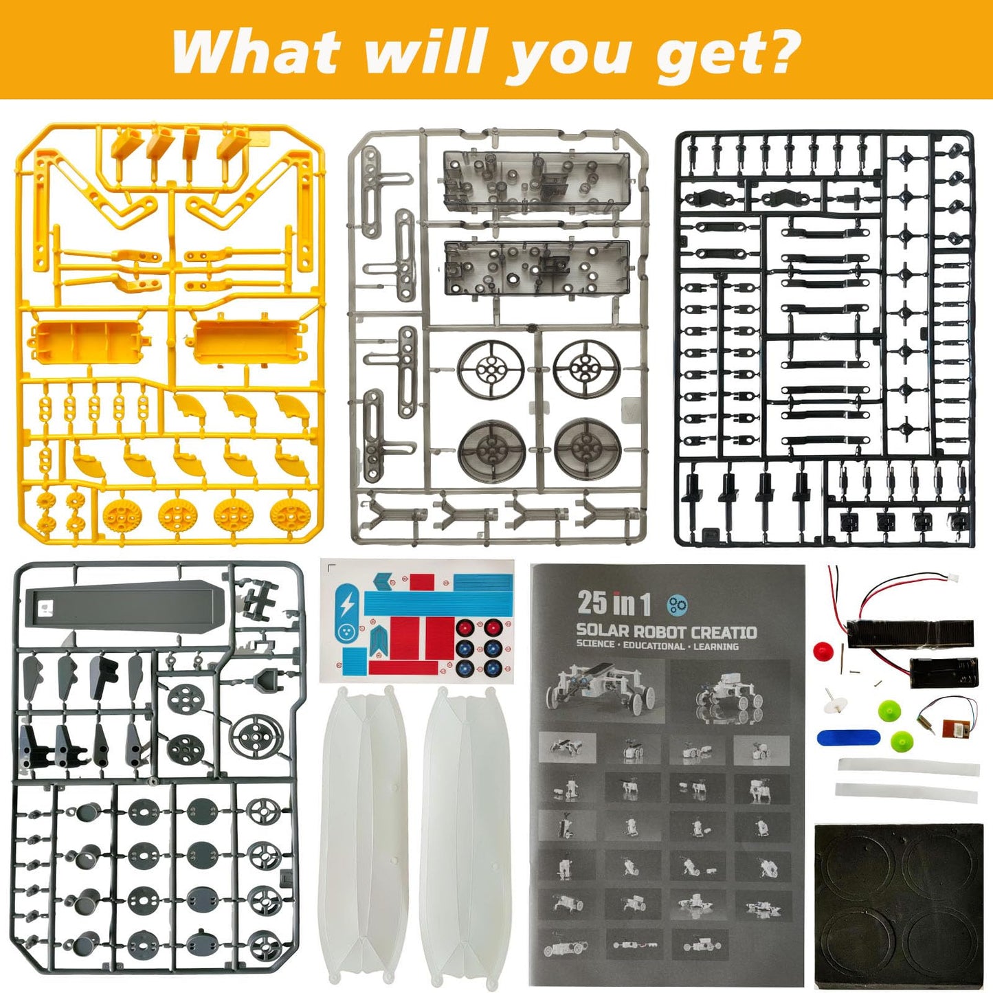 Step by step illustrated instruction manual opened to a beginner level robotic experiment setup diagram
