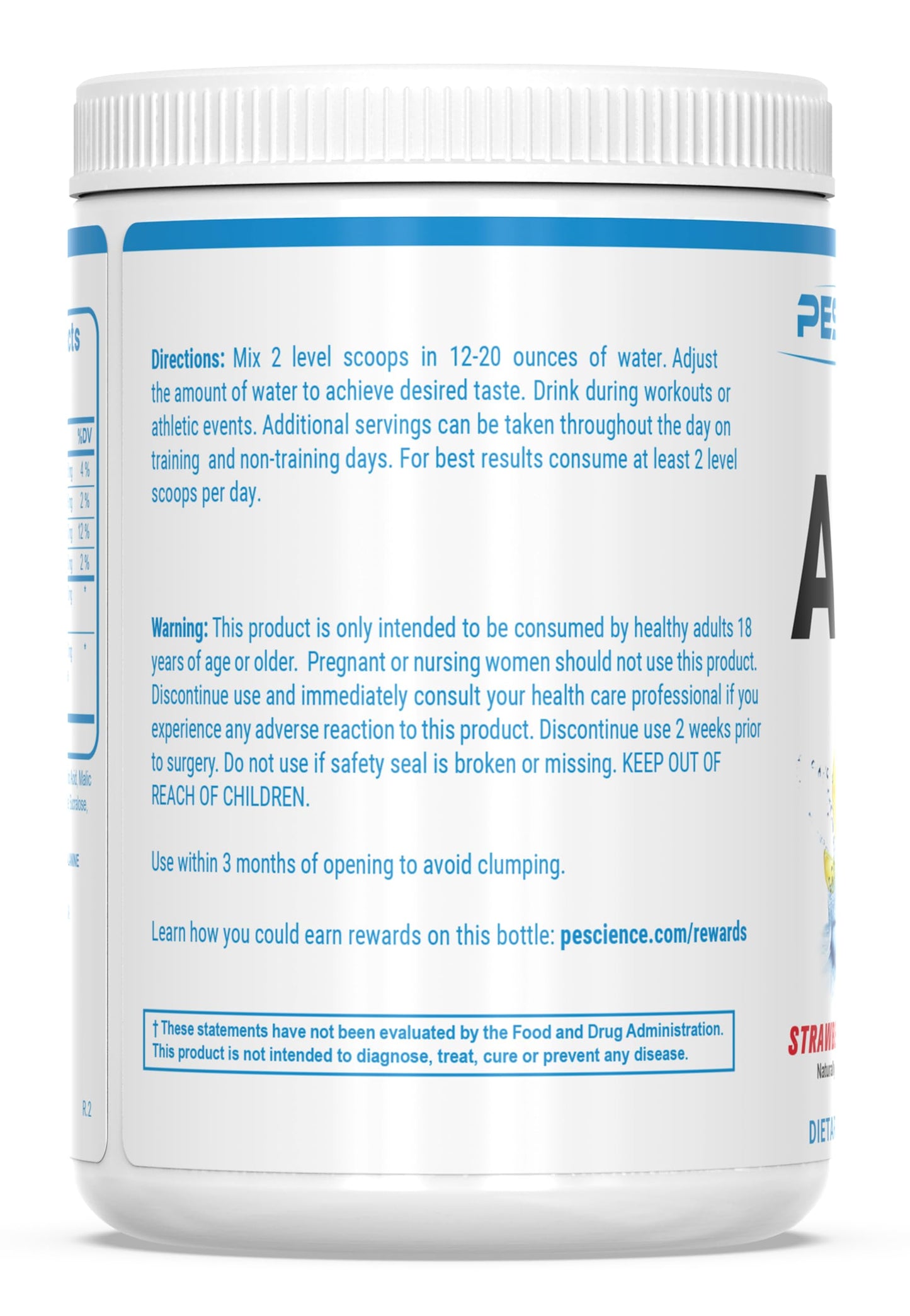 Back of PEScience Amino IV bottle with ingredient list