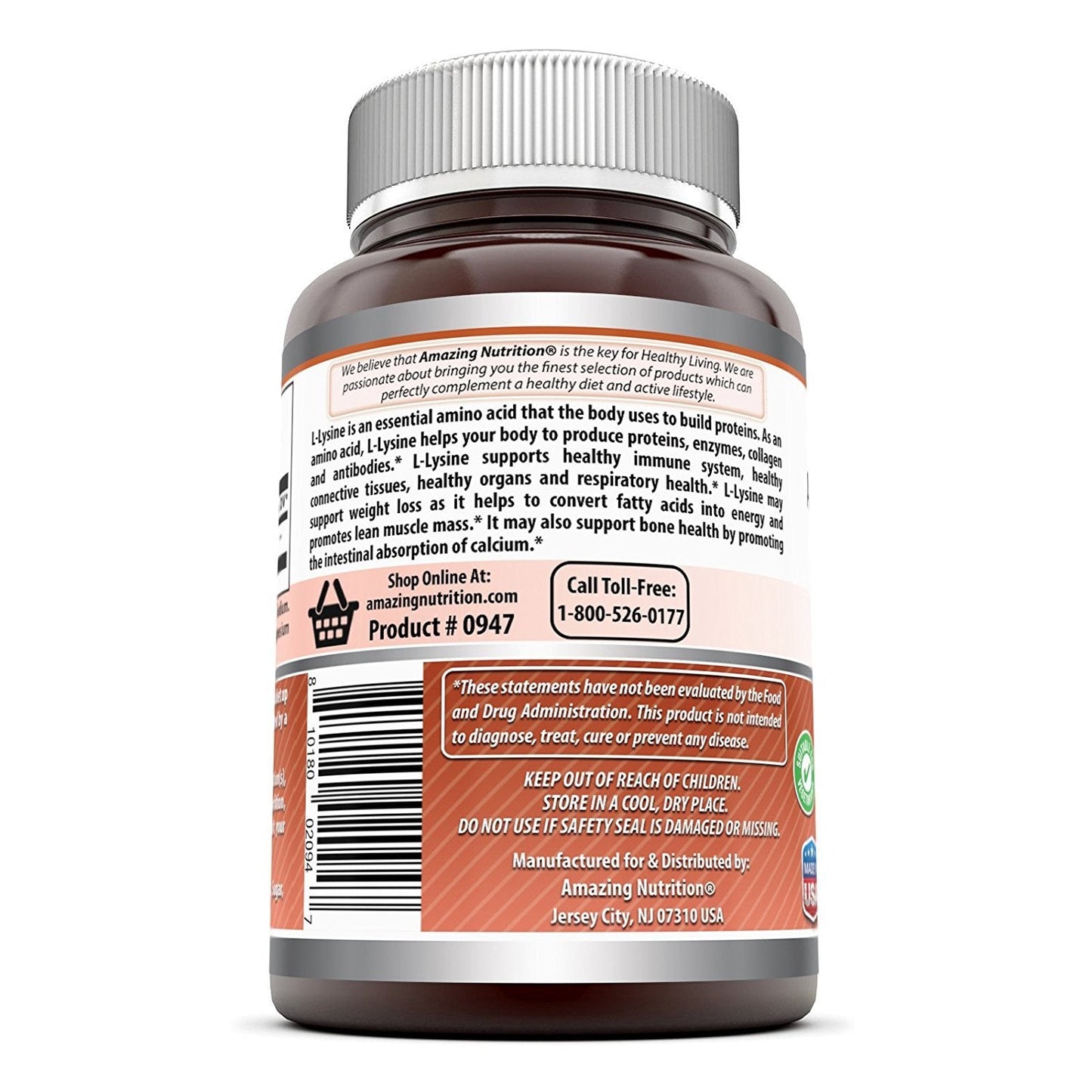 Amazing Nutrition L-Lysine 1000mg dietary supplement packaging
