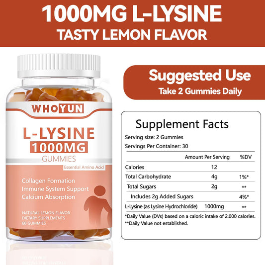 Whoyun L-Lysine gummies nutrition facts label close up