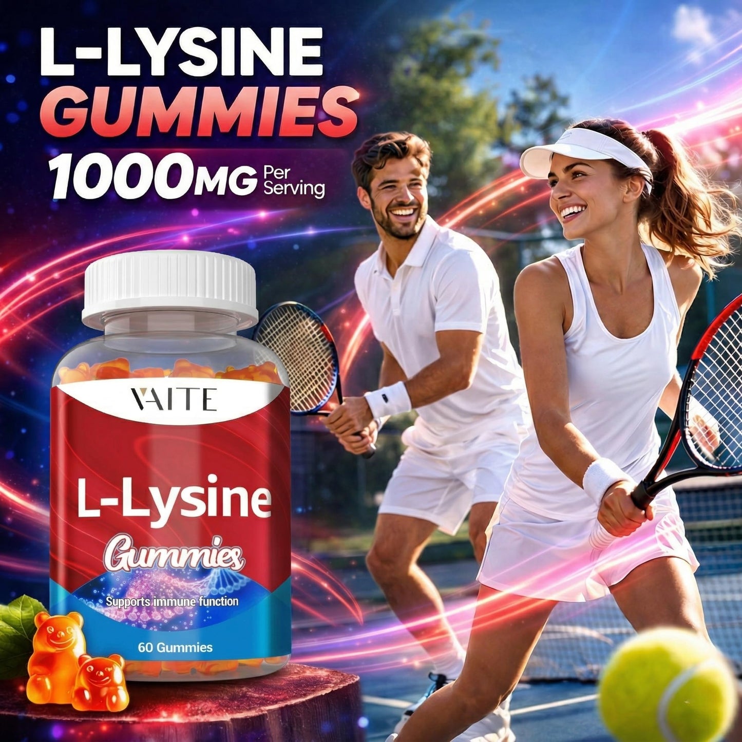 VAITE brand L-Lysine 1000mg chewable bottle packaging details