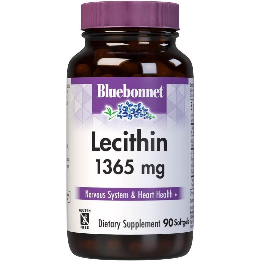 Bluebonnet Nutrition Lecithin 1365 mg 90 softgels bottle front view authentic dietary supplement