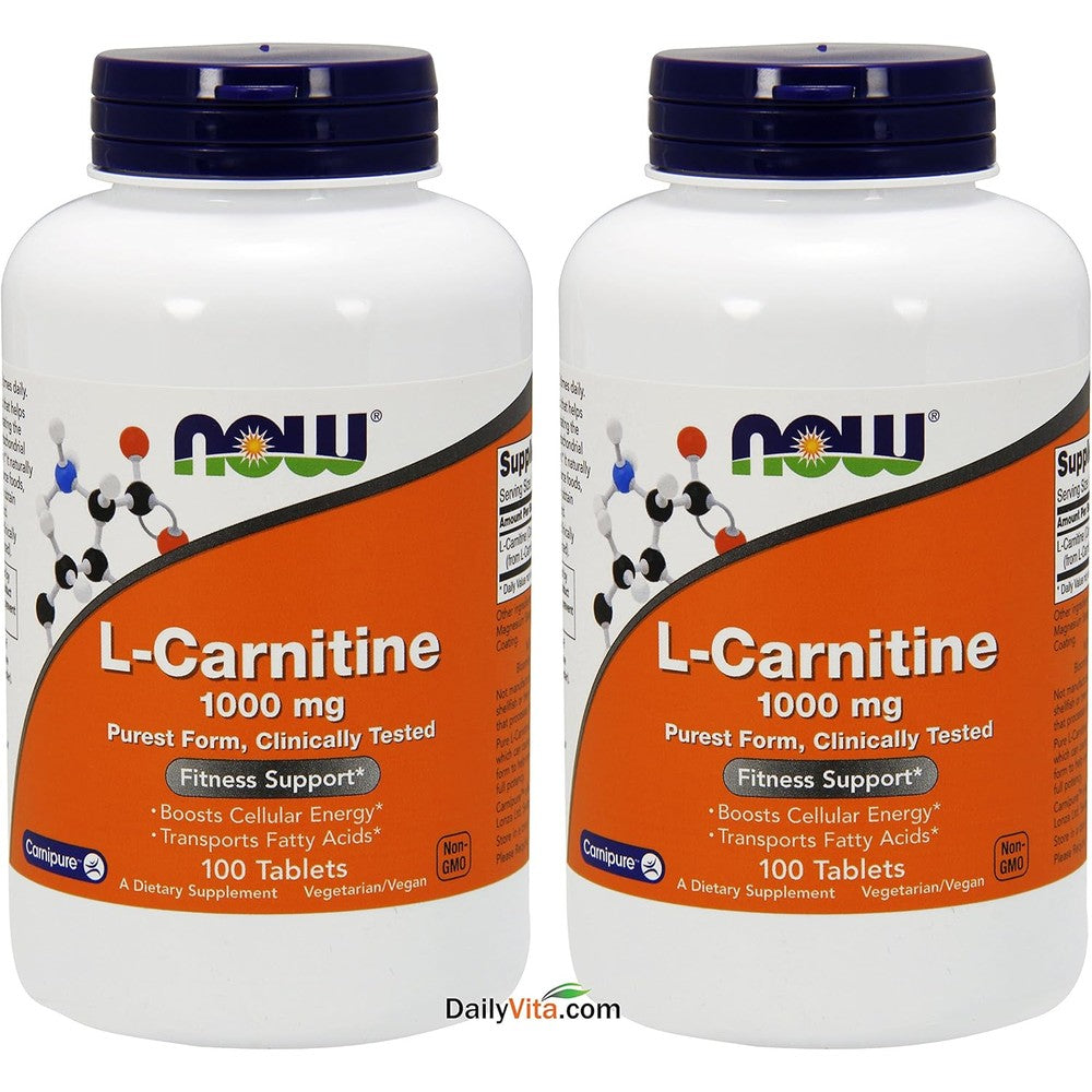 Now Foods L-Carnitine Tartrate 1000mg Tablets 2-Pack Front View