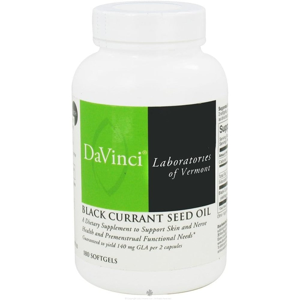 DaVinci Labs Black Currant Seed Oil 180 Softgels bottle front view for skin health