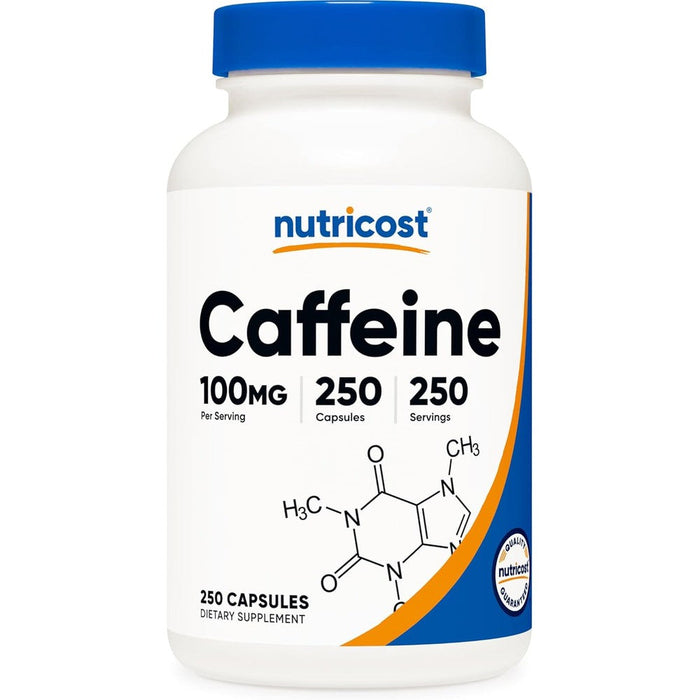 Nutricost caffeine supplement front bottle view