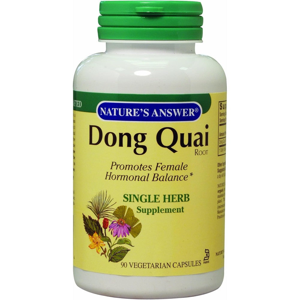 Nature's Answer Dong Quai Root 90 vegetarian capsules front view bottle for female hormonal balance supplement