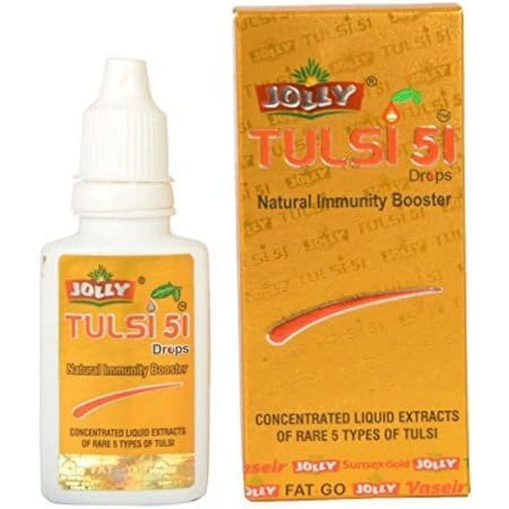 Jolly Tulsi 52 Drops 30ml front view bottle and packaging herbal supplement