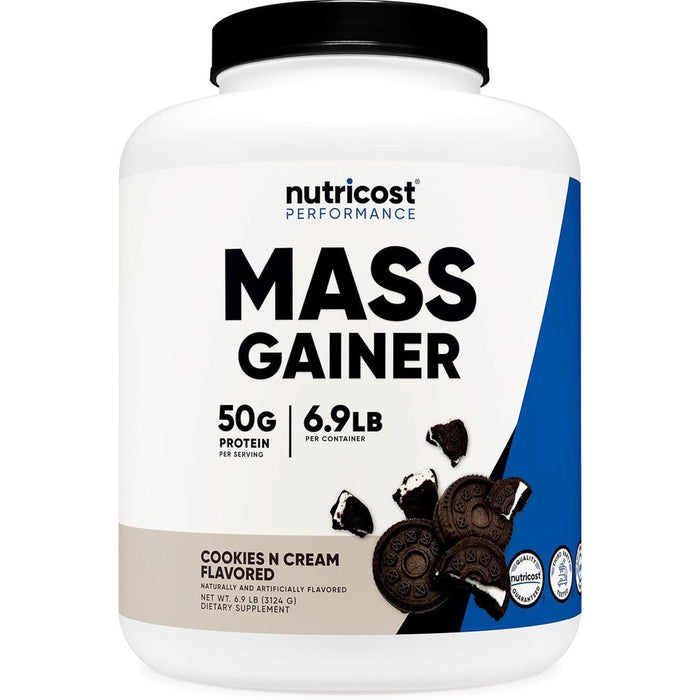 Nutricost performance mass gainer cookies and cream front view supplement container