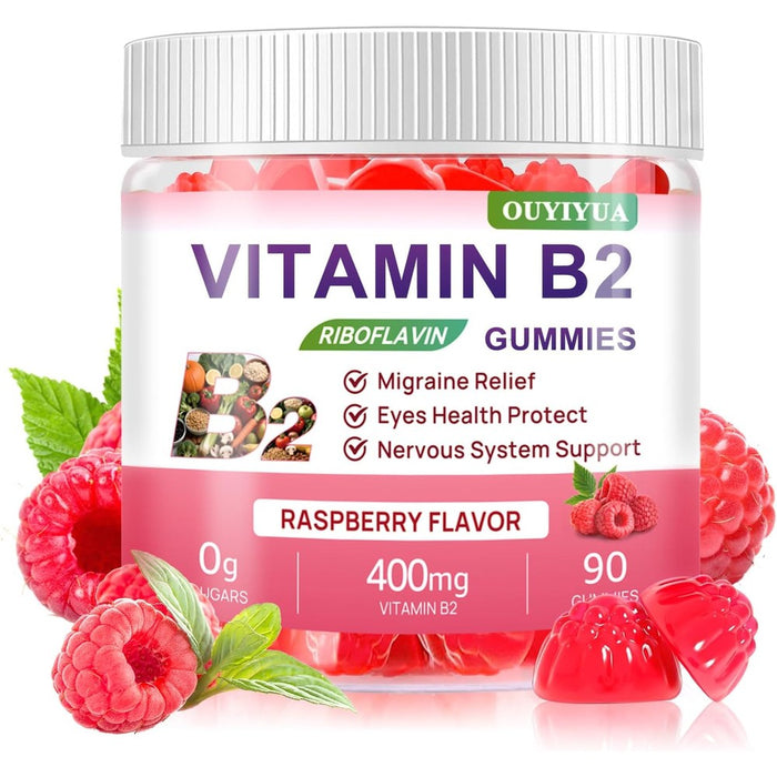 OUYIYUA Vitamin B2 Riboflavin 400mg with Magnesium ninety gummies bottle front view for migraine relief