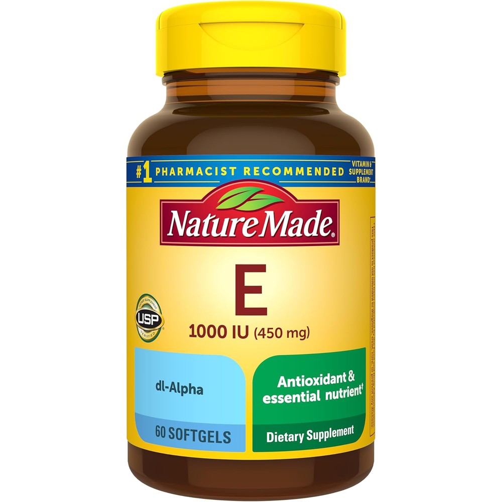 Nature Made Vitamin E 1000 IU 60 softgels front view bottle for premium antioxidant support