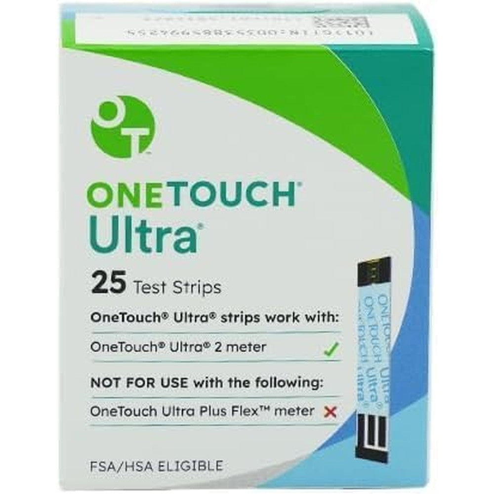RIANZ OneTouch Ultra blood sugar monitor test strips pack front view for accurate diabetes management.