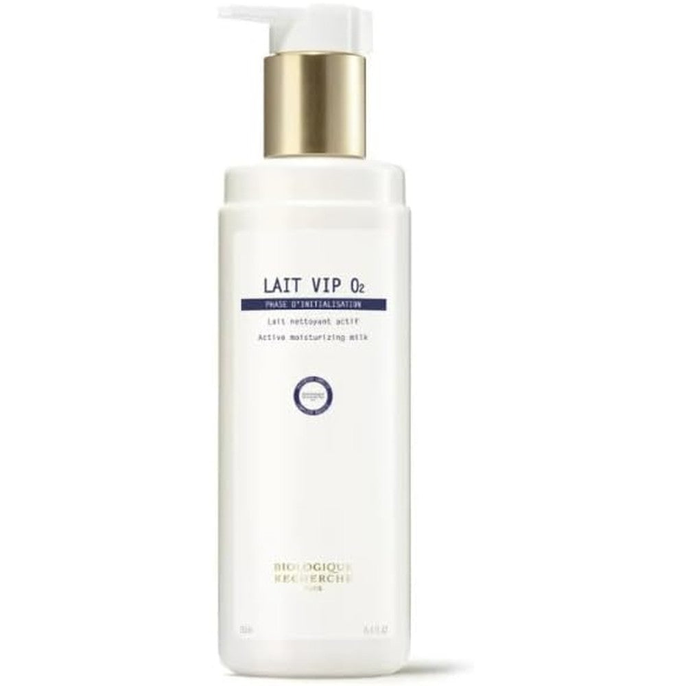 Biologique Recherche Lait VIP O2 eight point four fluid ounce bottle front view premium oxygenating cleanser