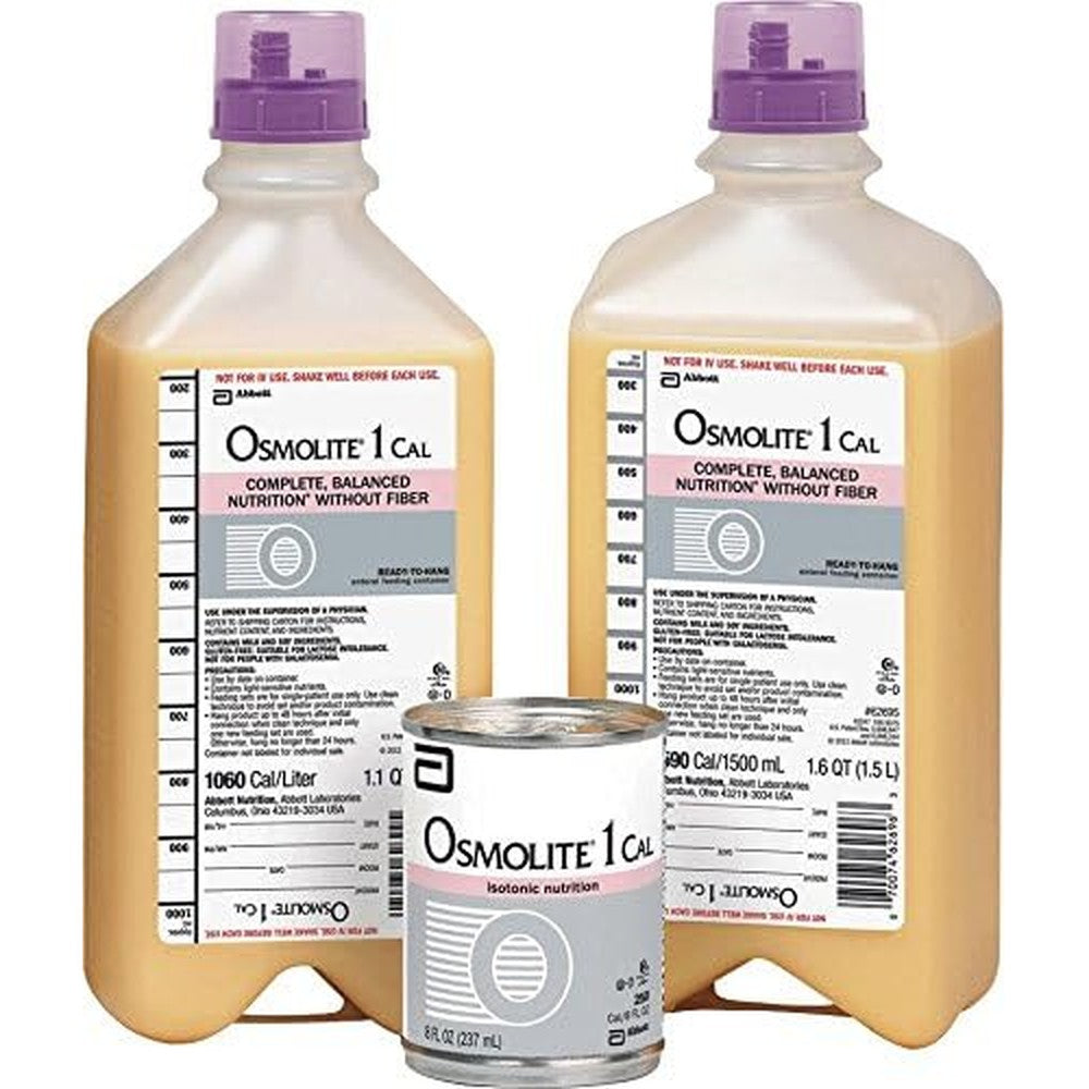 Abbott Nutrition Osmolite 1 Cal 1000 mL institutional ready to hang bottle front view authentic medical formula.