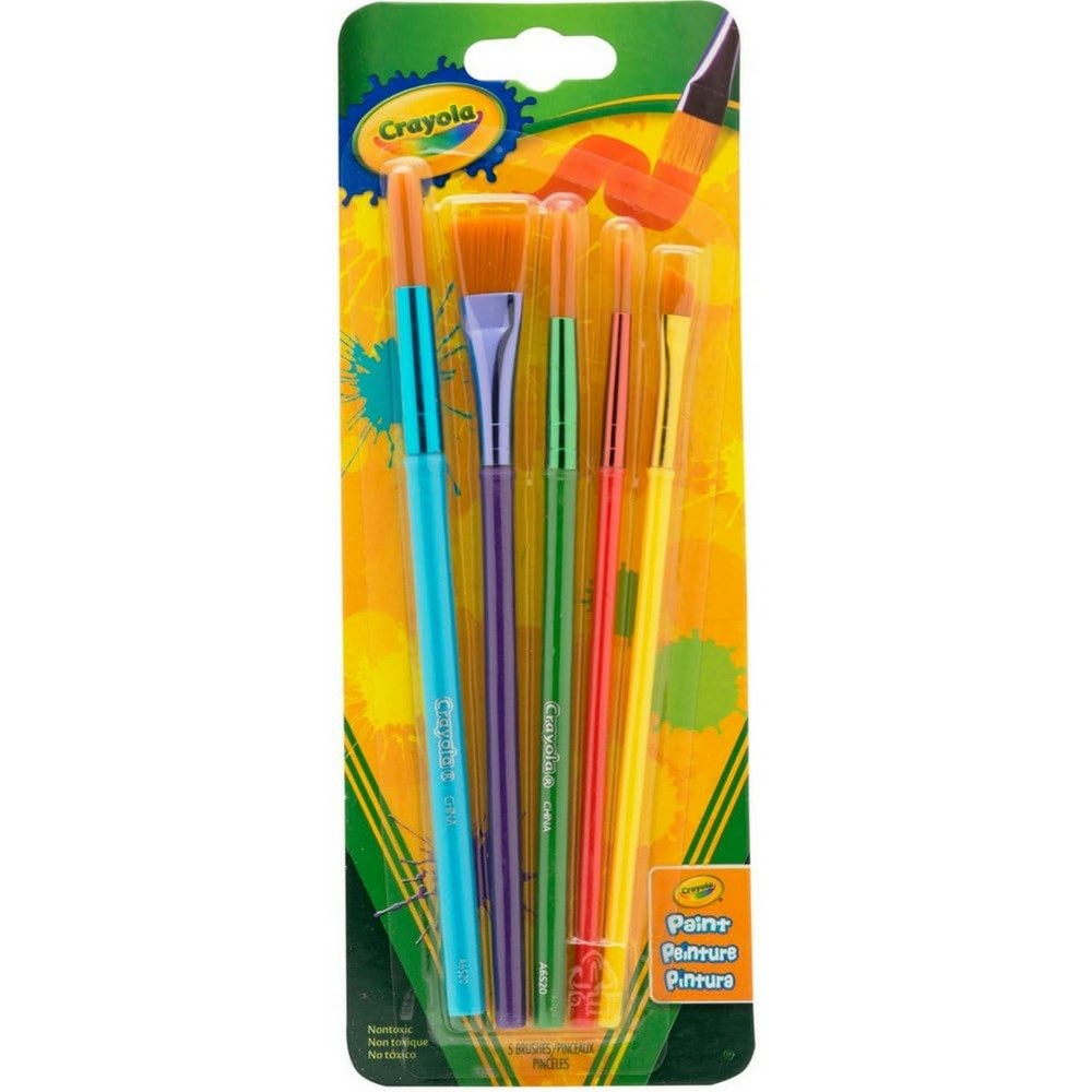 Crayola Arts and Craft Brush Set front view showing five multi-colored paintbrushes for kids.