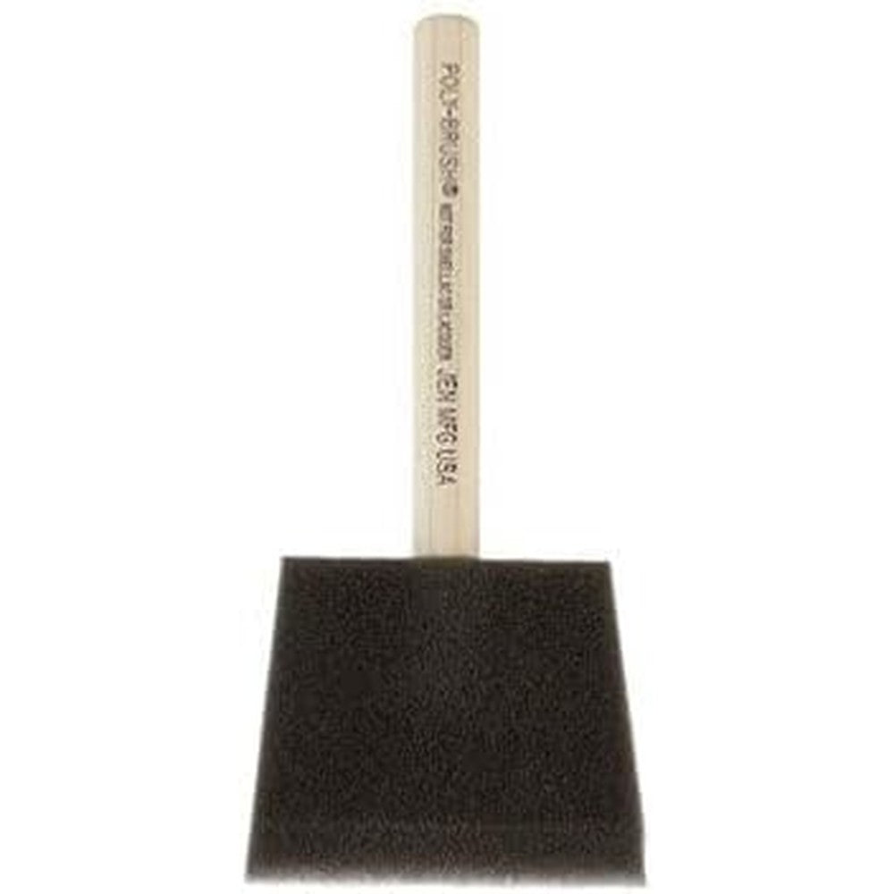 Jen Manufacturing Poly Foam Brush 3 Inch Pack of 36 front view showing chiseled black sponge head and sturdy wood handle