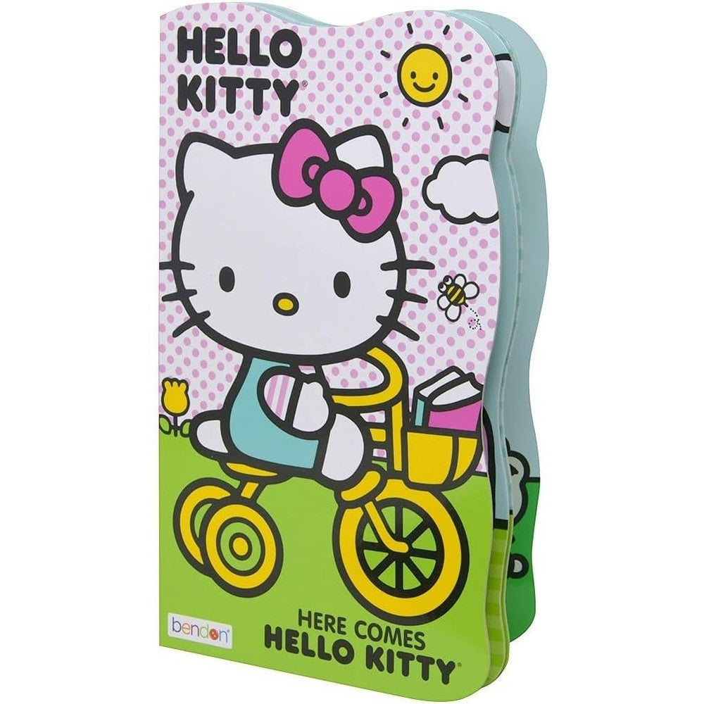 Bendon Hello Kitty shaped board book front view featuring Hello Kitty on a bicycle