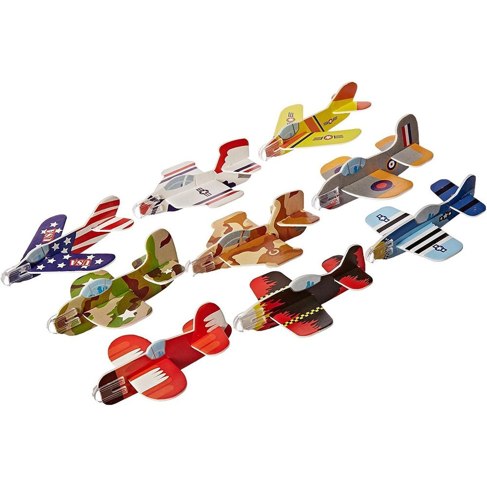 Rhode Island Novelty Foam Glider Assortment front view displaying assembled colorful toy airplanes.
