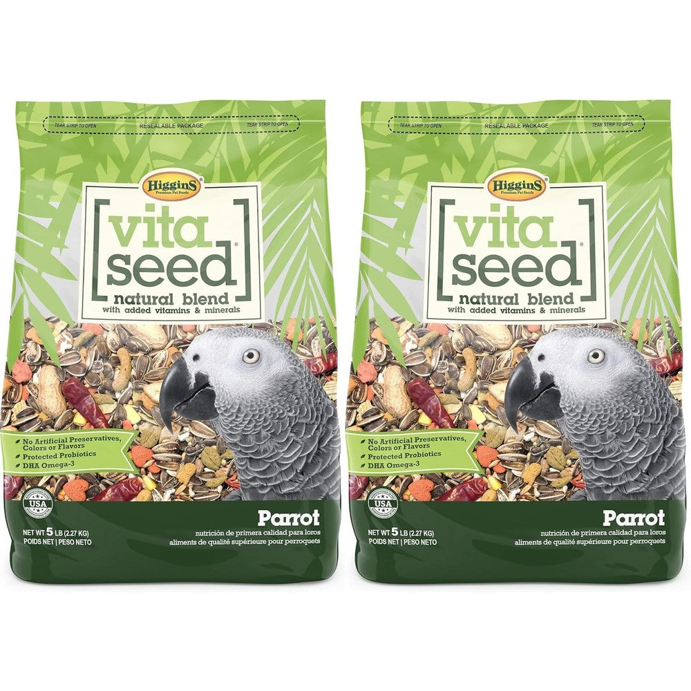 Higgins Vita Seed Natural Blend Premium Parrot Food Enriched With Probiotics And Omega Three Fatty Acids Ten Pounds Total Two Pack Of Five Pounds Each