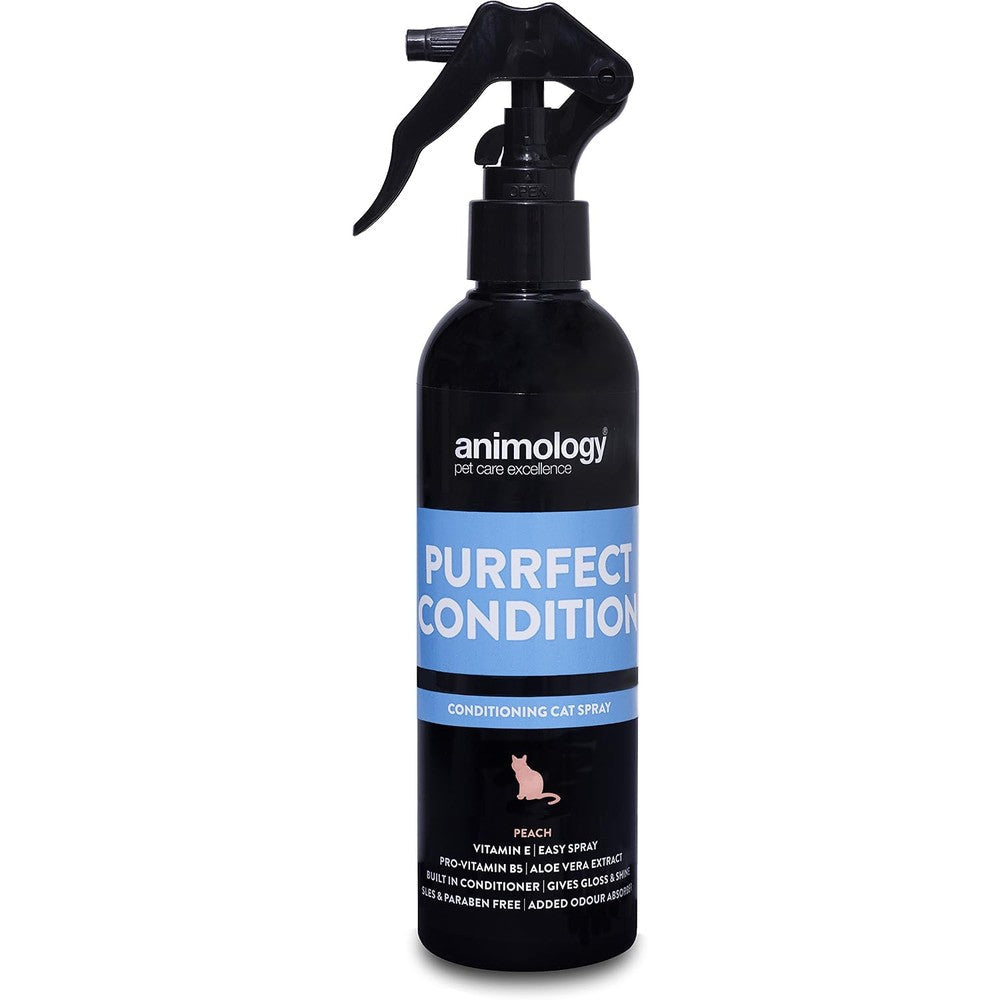 Animology Purrfect Condition Cat Coat Conditioning Spray Peach bottle front view professional pet grooming spray
