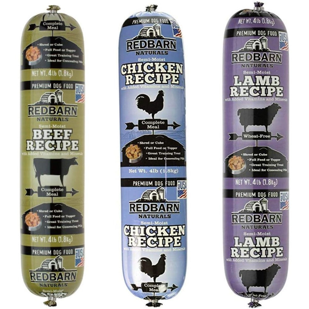 Redbarn Dog Food Rolls Variety Bundle Three Flavors Lamb Beef And Chicken Three Rolls Total Four Pounds Each Premium Semi Moist Dog Food